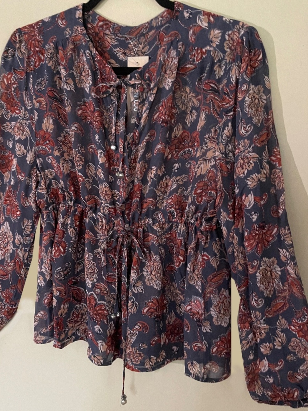 Chan Luu | Peasant Blouse w/Drawstring Bodice and Ties w/Bells, Sz M ♥ NWT